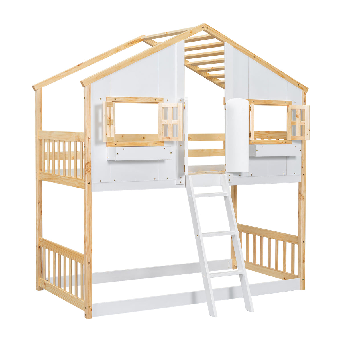 Twin House Bunk Bed Natural White