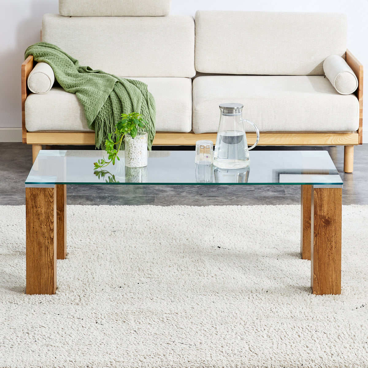 Glass-Top Coffee Table Set of 2 Transparent