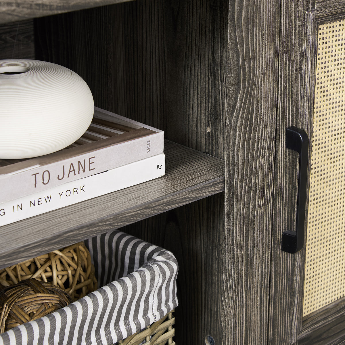 Rattan TV Stand Gray
