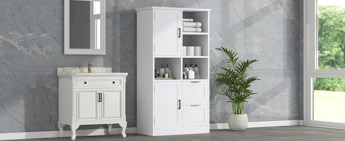White Bathroom Storage Cabinet with Adjustable Doors