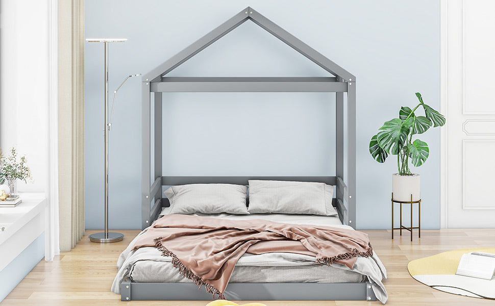 Full House Bed with Guardrail Gray