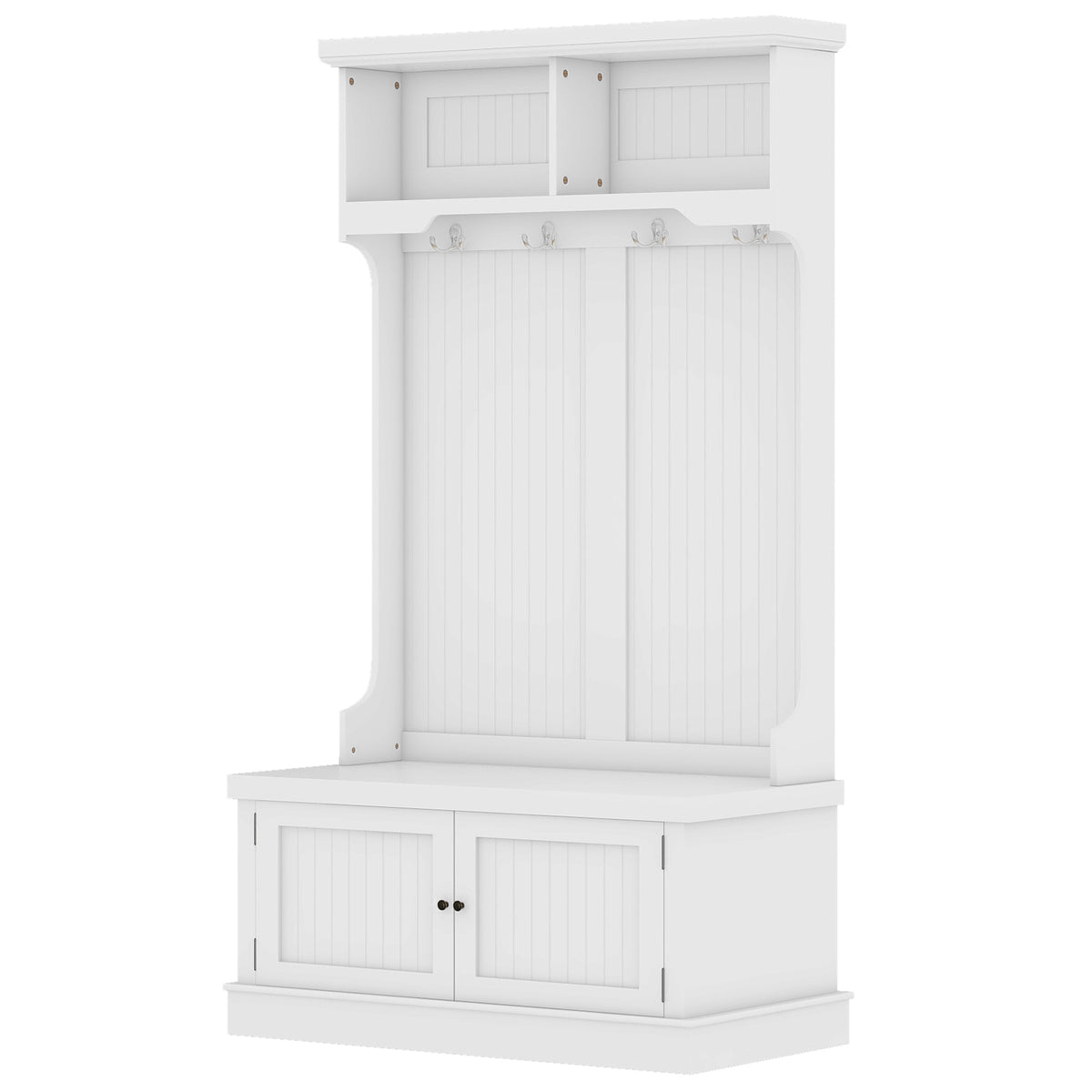 Hall Tree with Hooks and Shoe Storage Bench White