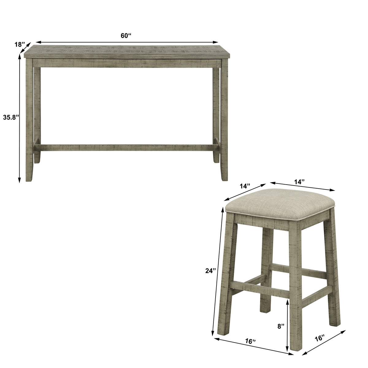 Counter Dining Set with Fabric Stools Green