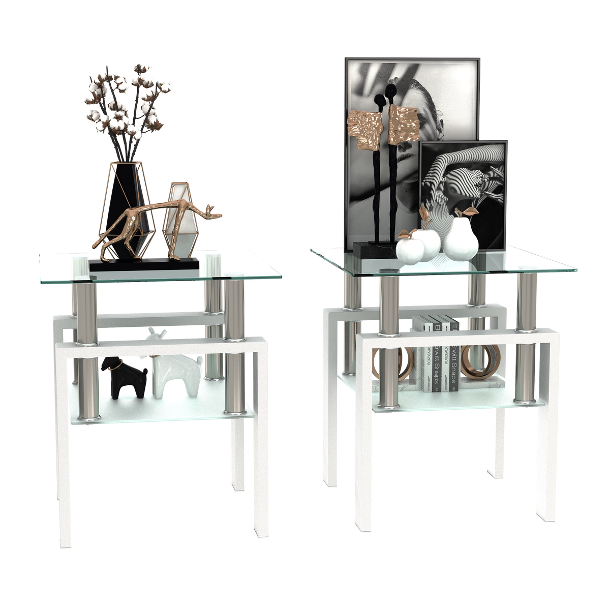 Set of 2 Glass Coffee Tables – Transparent White