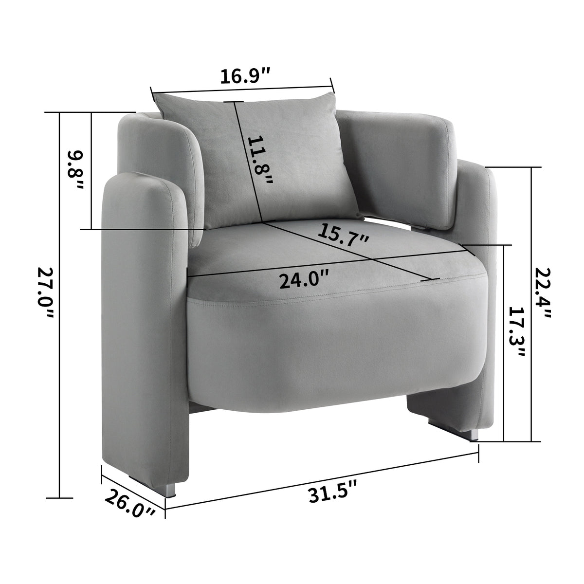 Velvet Single Sofa Chair – Grey