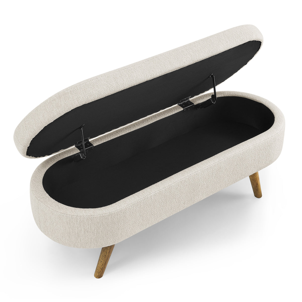 Oval Lift-Top Storage Ottoman – Beige