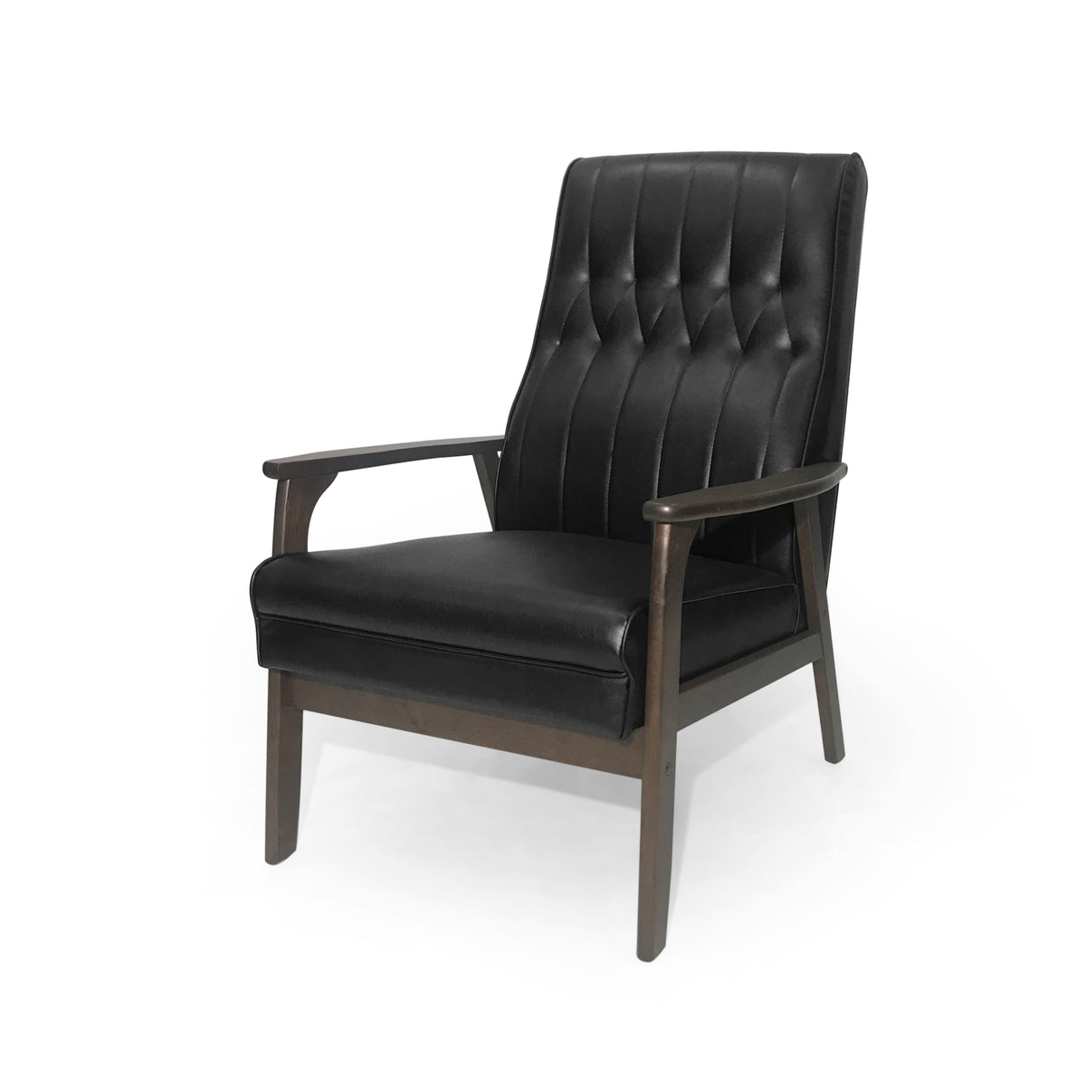 Mid-Century Modern Accent Chair Black Faux Leather