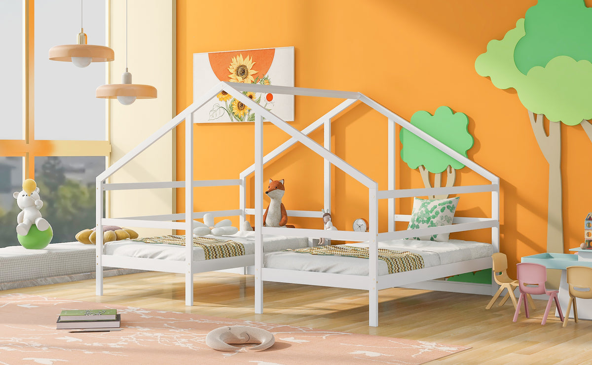 Double Twin Bunk Bed with Built-In Table