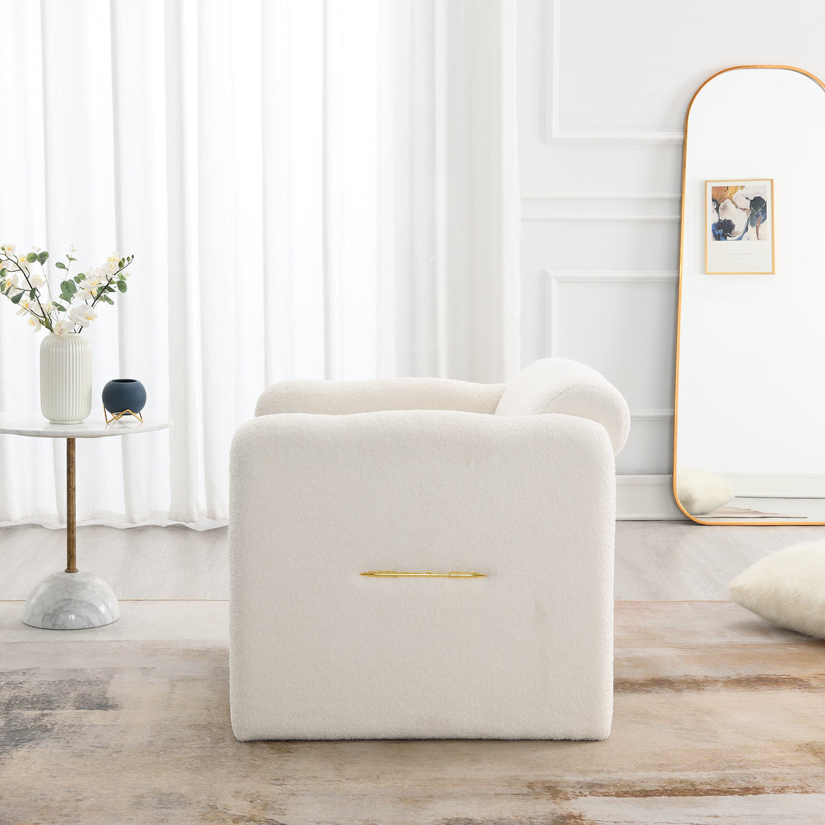 Wavy Armrest Accent Chair Teddy Cloth