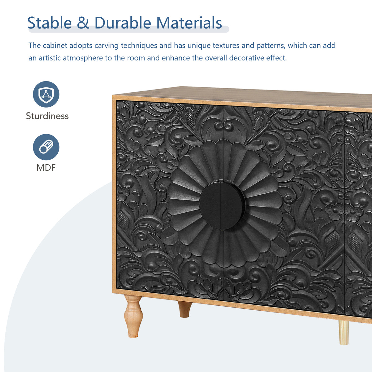 Carved Black TV Console with Wood Frame