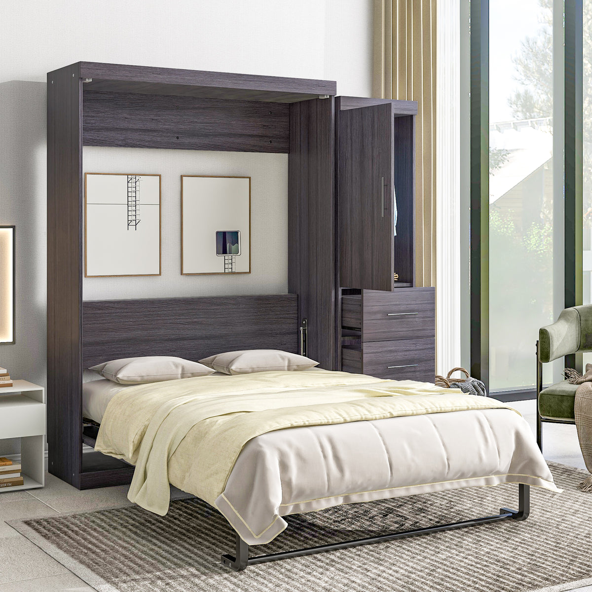 Full Murphy Bed with Wardrobe Gray