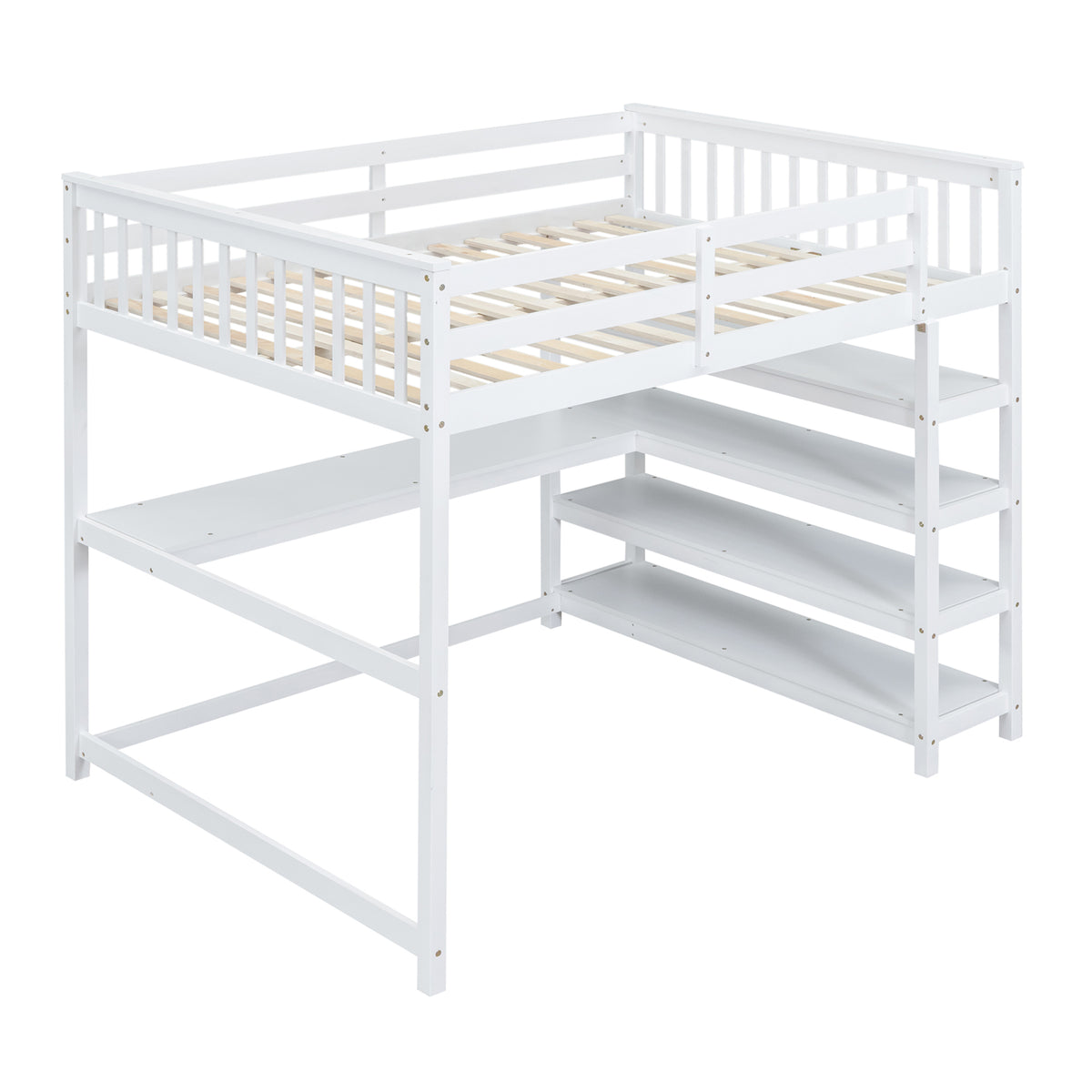 Full Loft Bed with Storage Desk – White