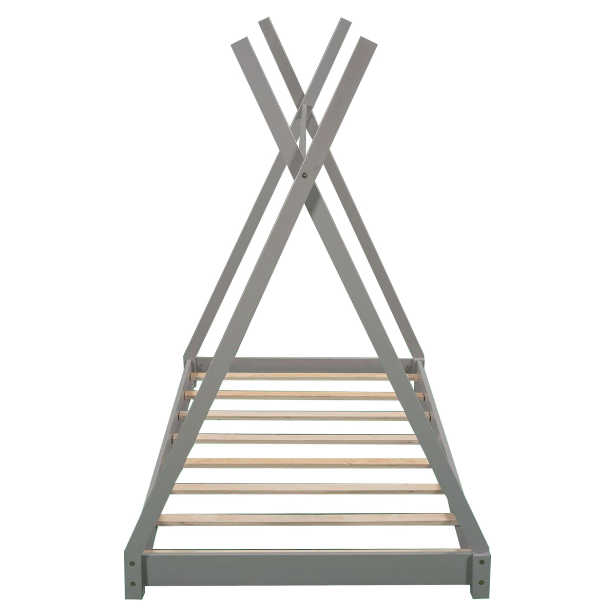 Twin Size Gray House Platform Bed with Triangle Roof