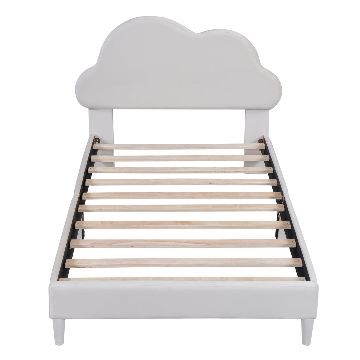Twin Velvet Platform Bed with Headboard Beige