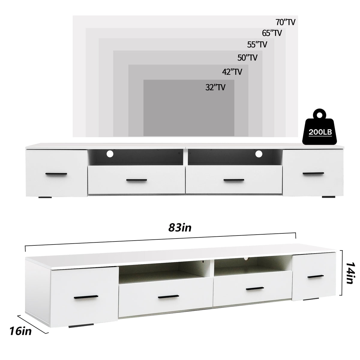 White LED TV Stand – 90”