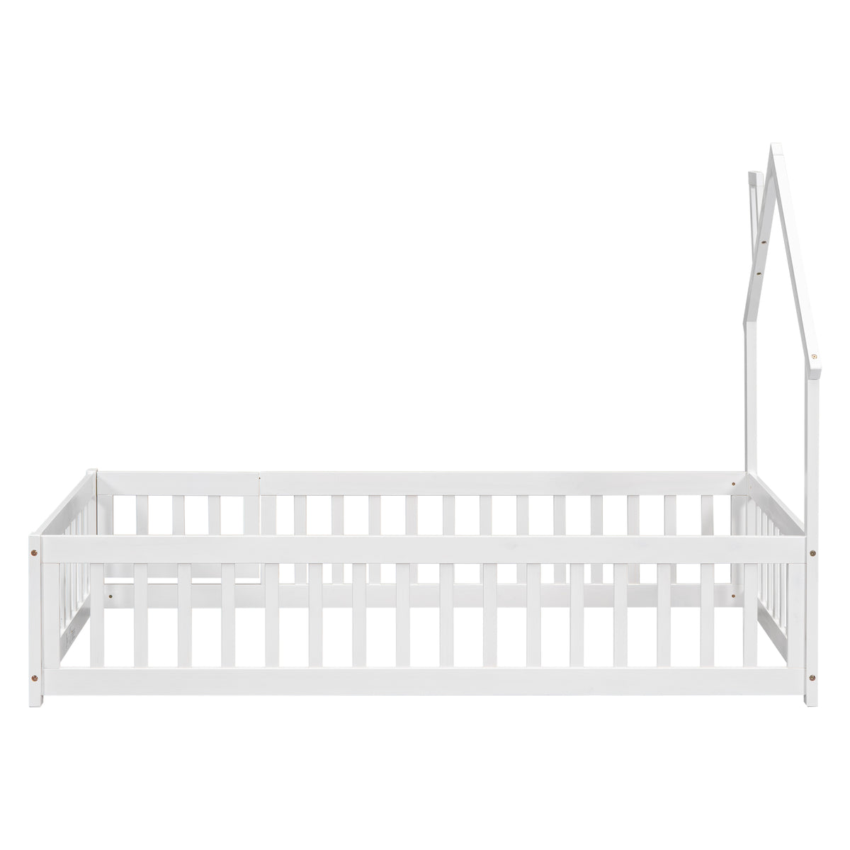 Twin Floor Bed with Fence – White Finish