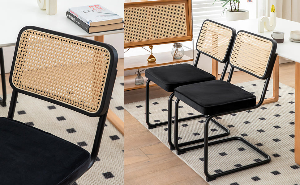 Set of 2 Velvet Dining Chairs Black and Gold Legs