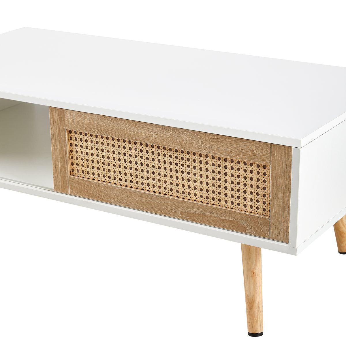 Rattan Coffee Table with Sliding Door White