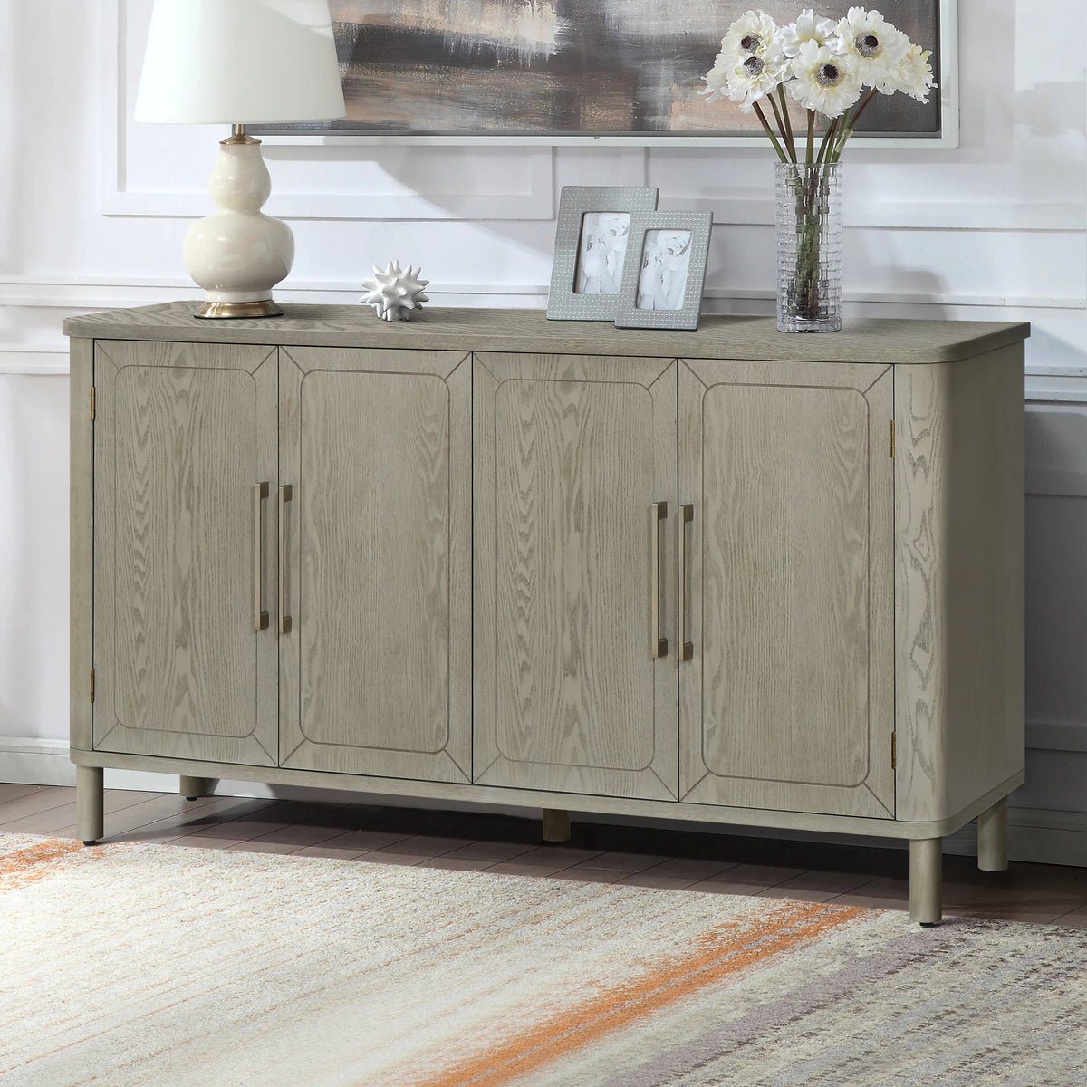 Four-Door Storage Cabinet with Curved Countertop