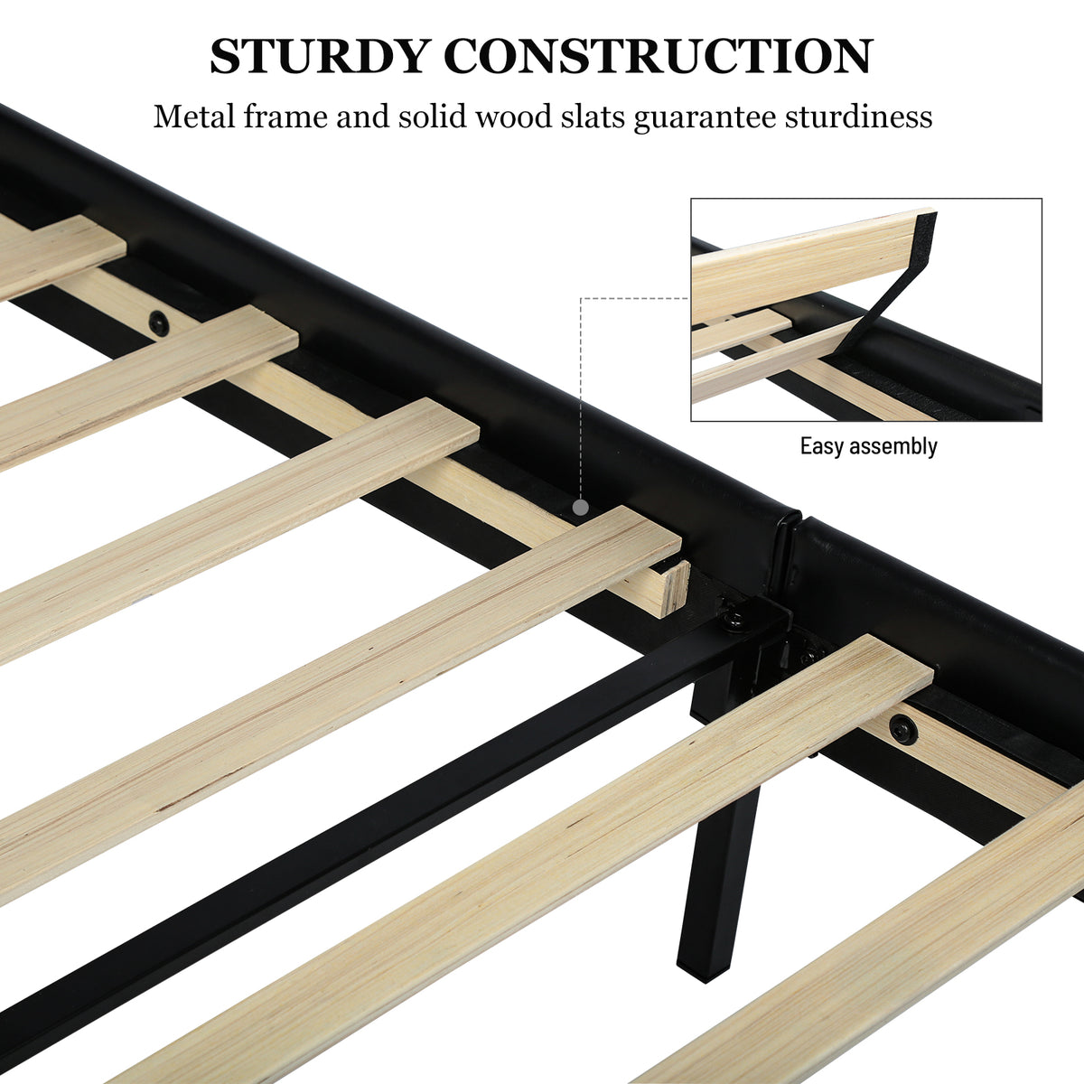 Queen Platform Bed PU Leather Black