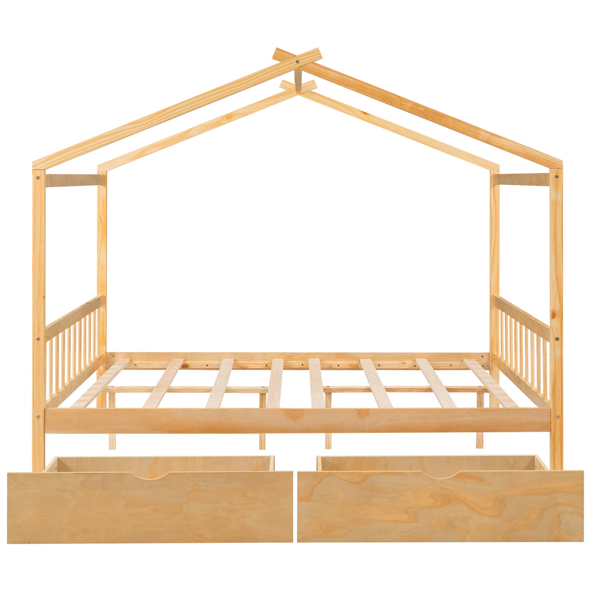 Full Platform Bed with Headboard – Natural Finish