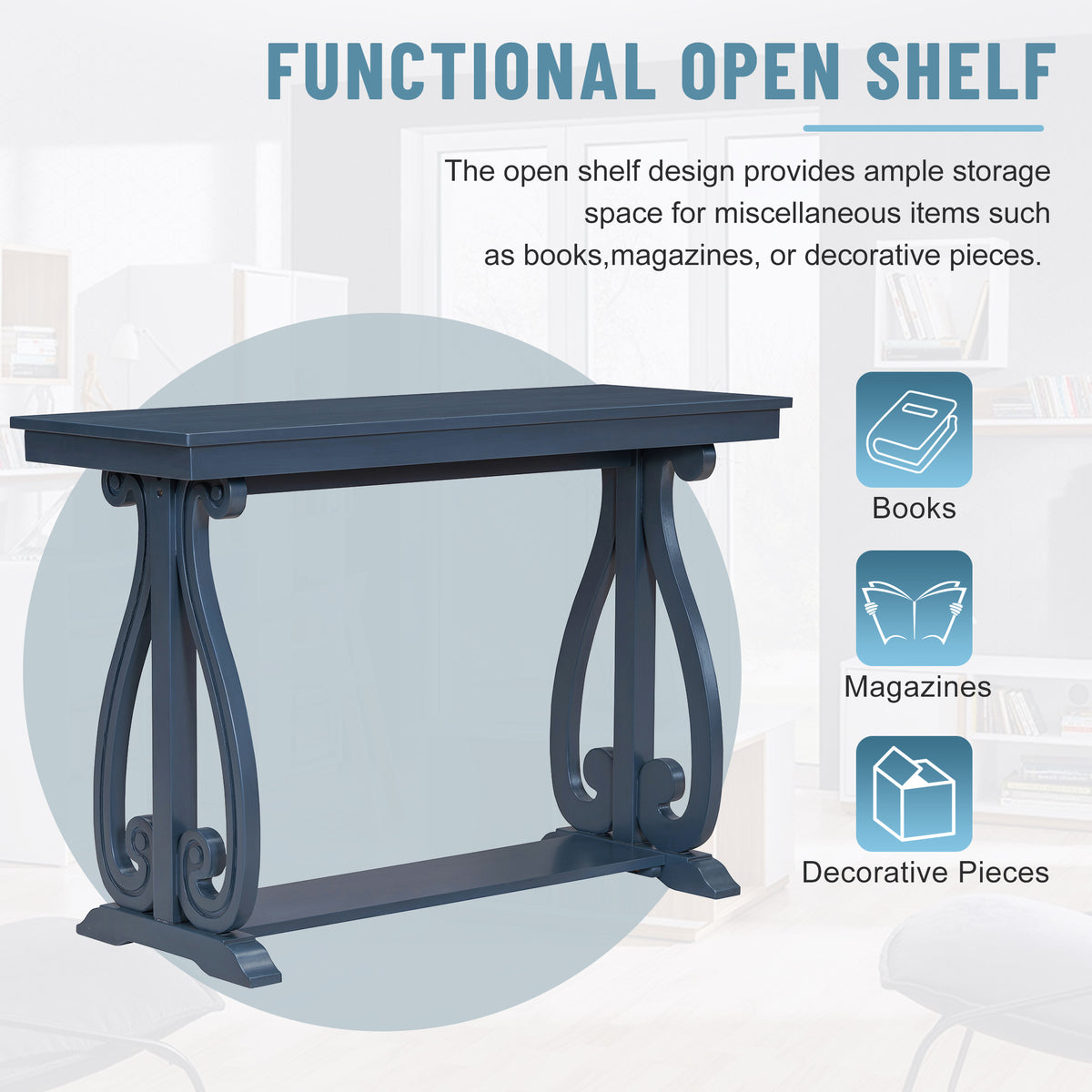 Rustic Console Table 48-Inch Navy Finish