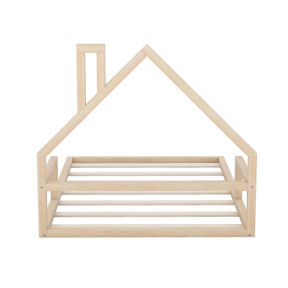 Full Wood Platform Bed with Fence Natural