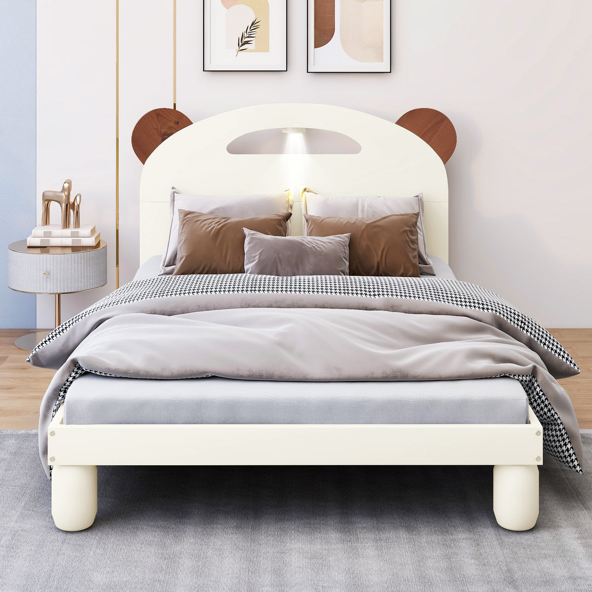 Twin Platform Bed with LED Headboard White