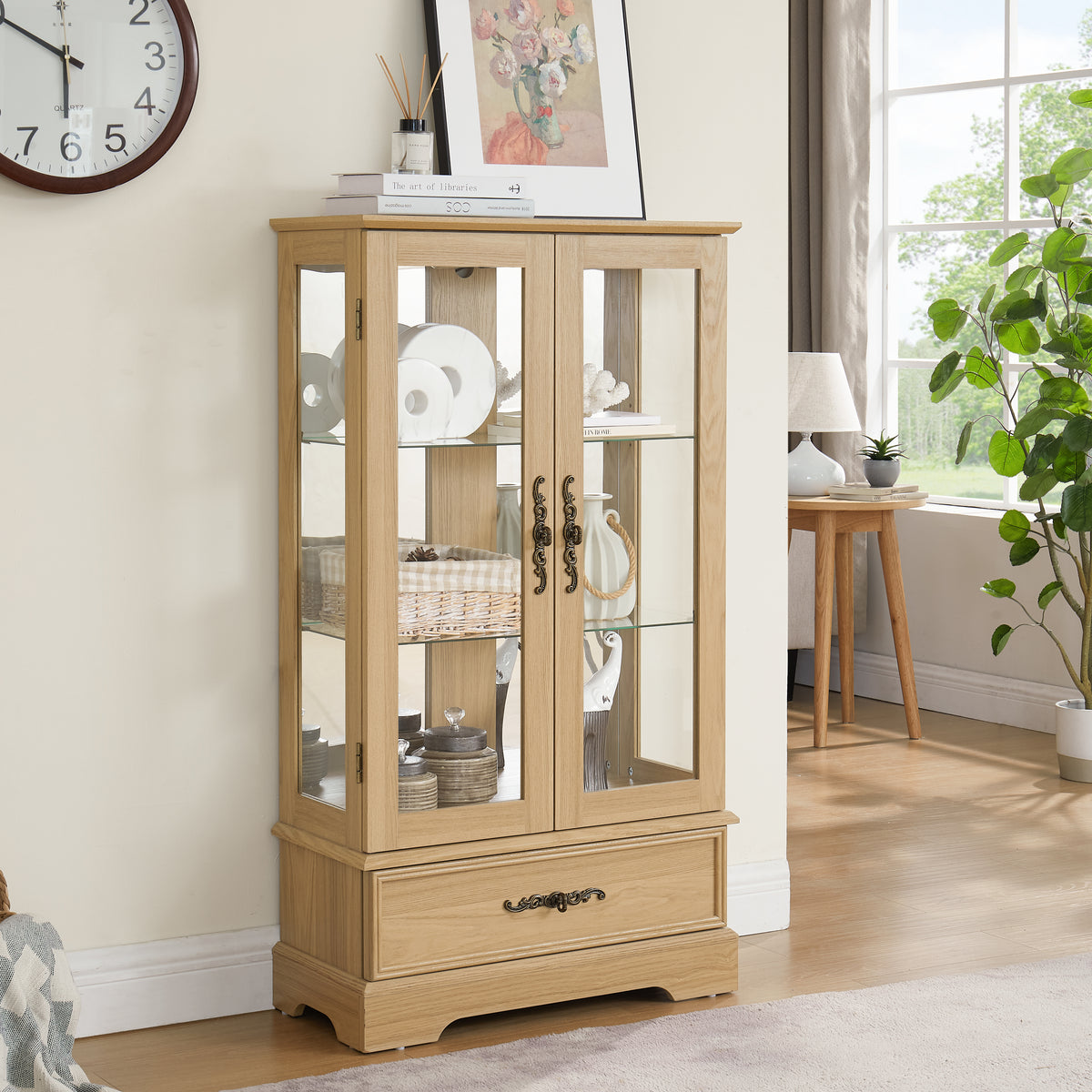 Oak Display Cabinet with Glass Frame