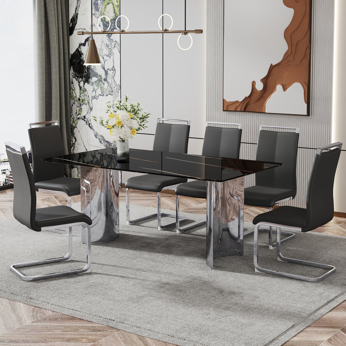 Modern Glass Dining Table Silver Base