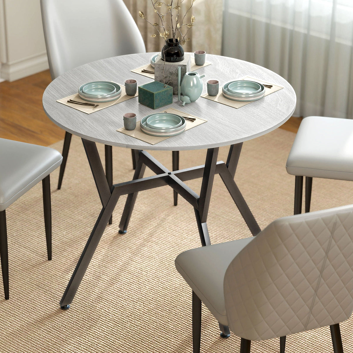 Ainsley 35" Round Dining Table with Steel Frame-Grey