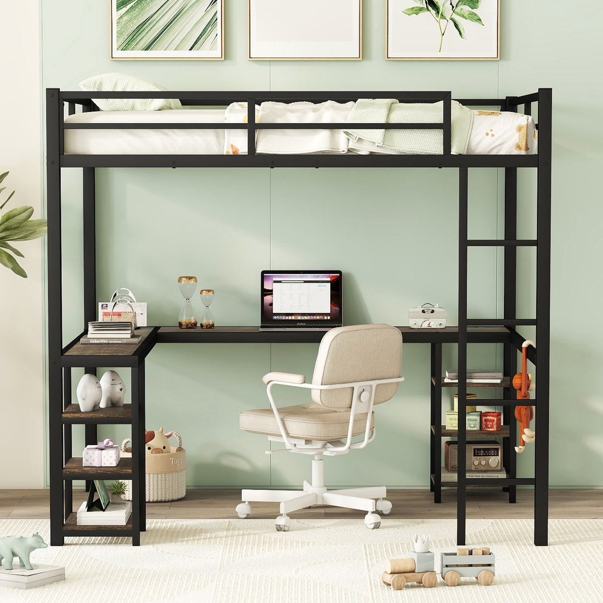 Metal Loft Bed Black