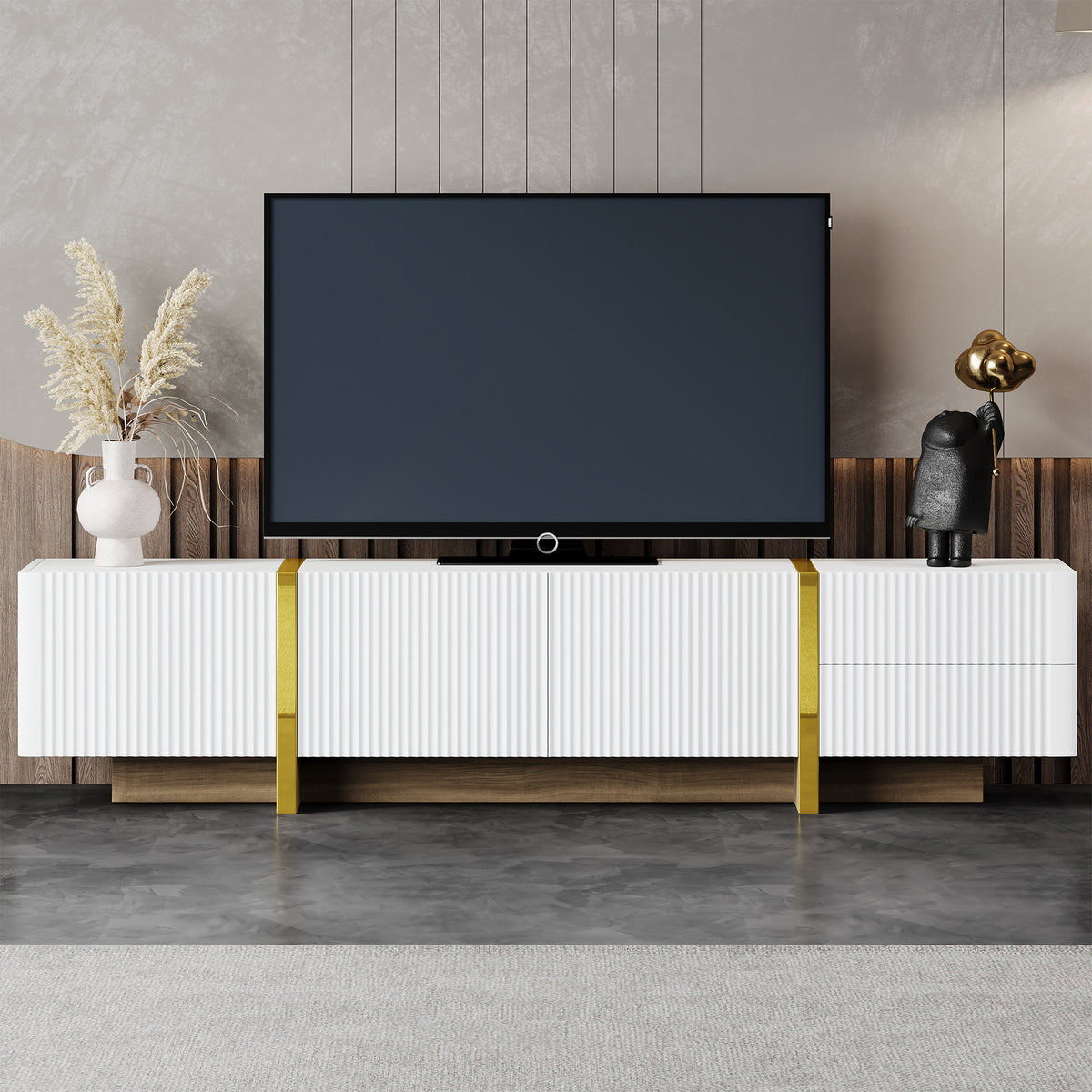 Luxury Fluted TV Stand White