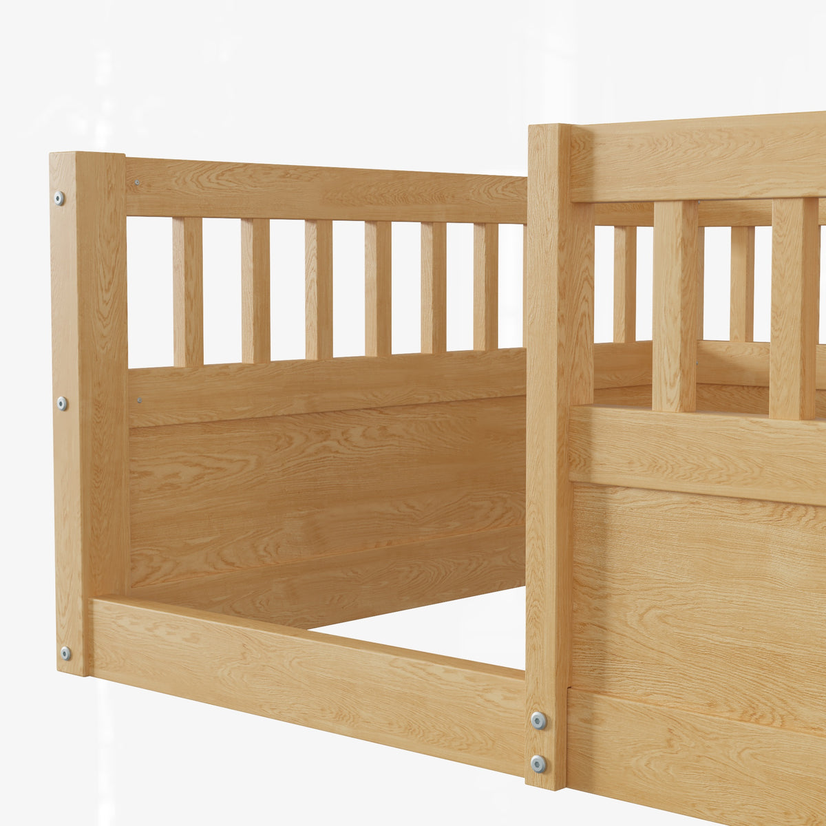 Natural Kids Floor Bed Frame with Fence