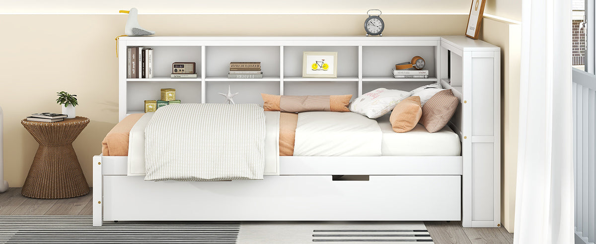 Twin Daybed with Storage Shelf White