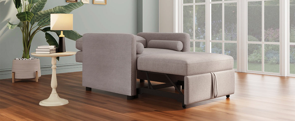 3-in-1 Sleeper Chair Bed Linen Tan
