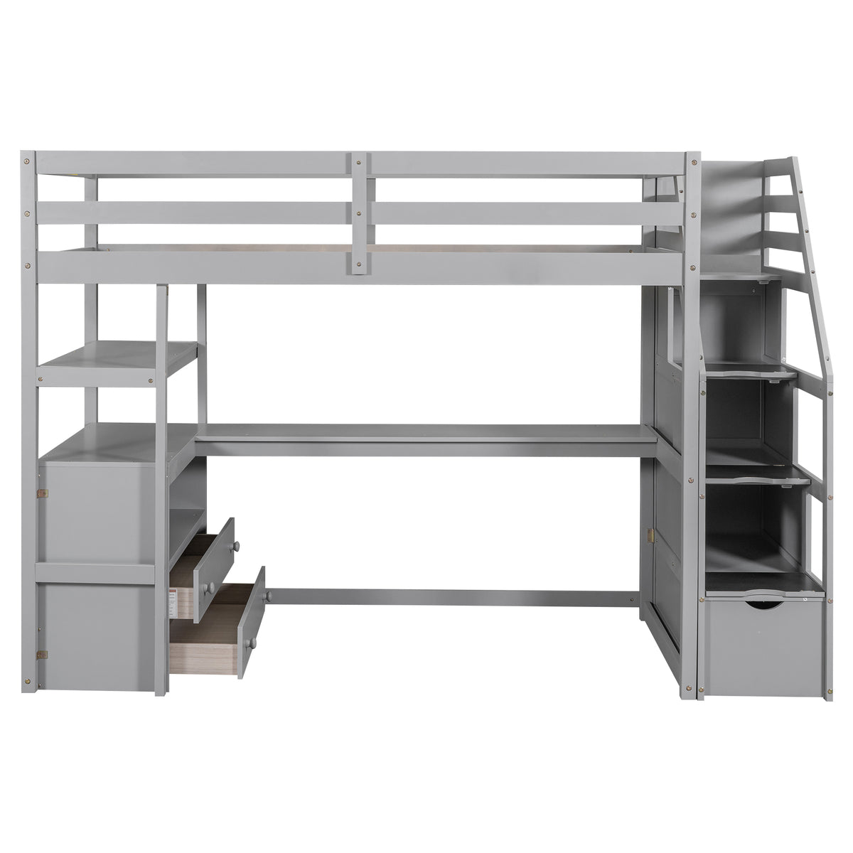 Twin Loft Bed with Storage Gray