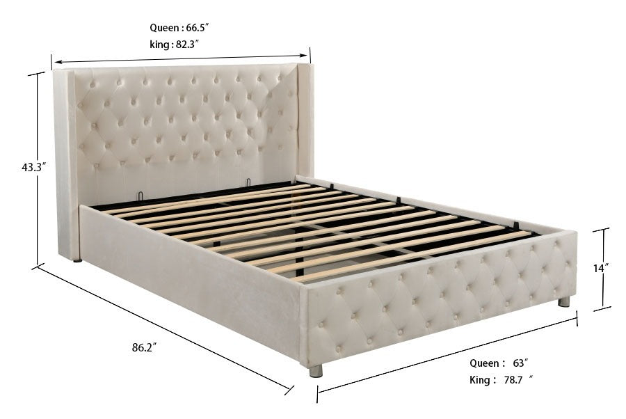 Adam Hydraulic Lift Up Storage Platform Queen Bed