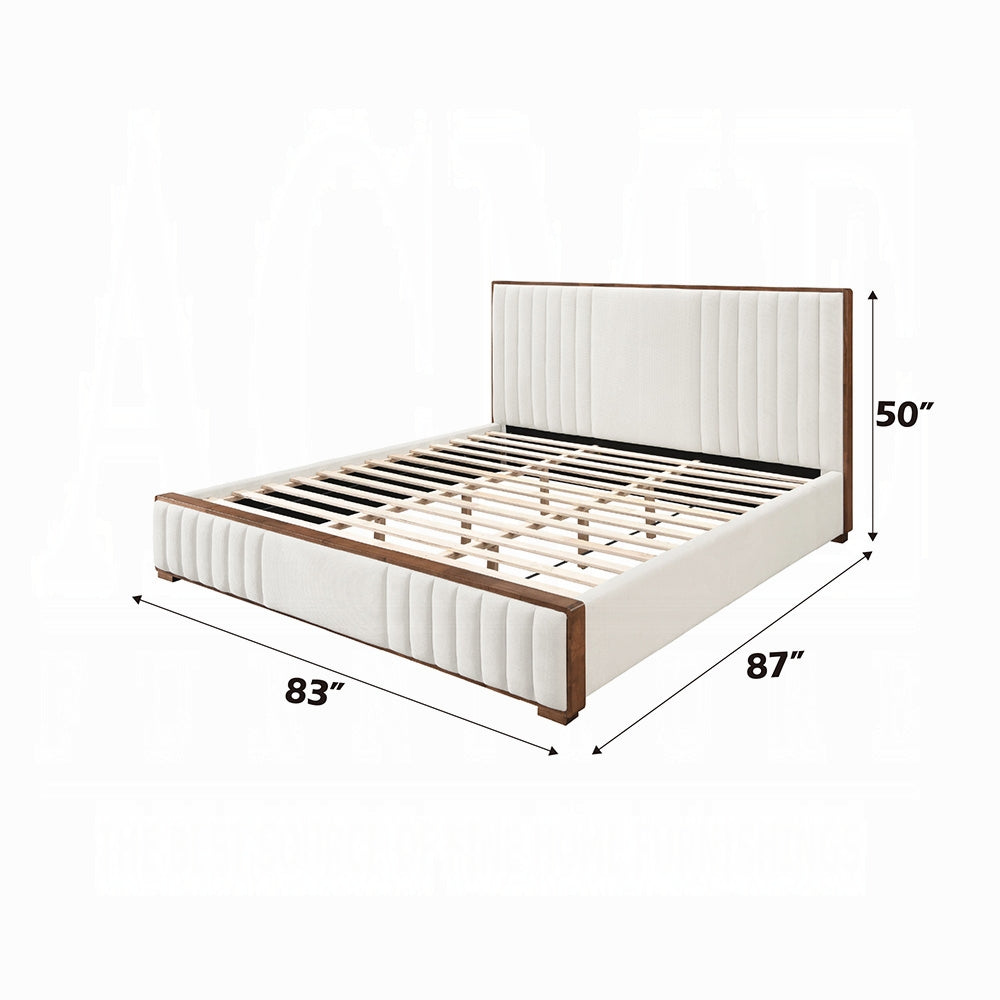 Mahi Upholstered Platform Bed - Beige/Walnut