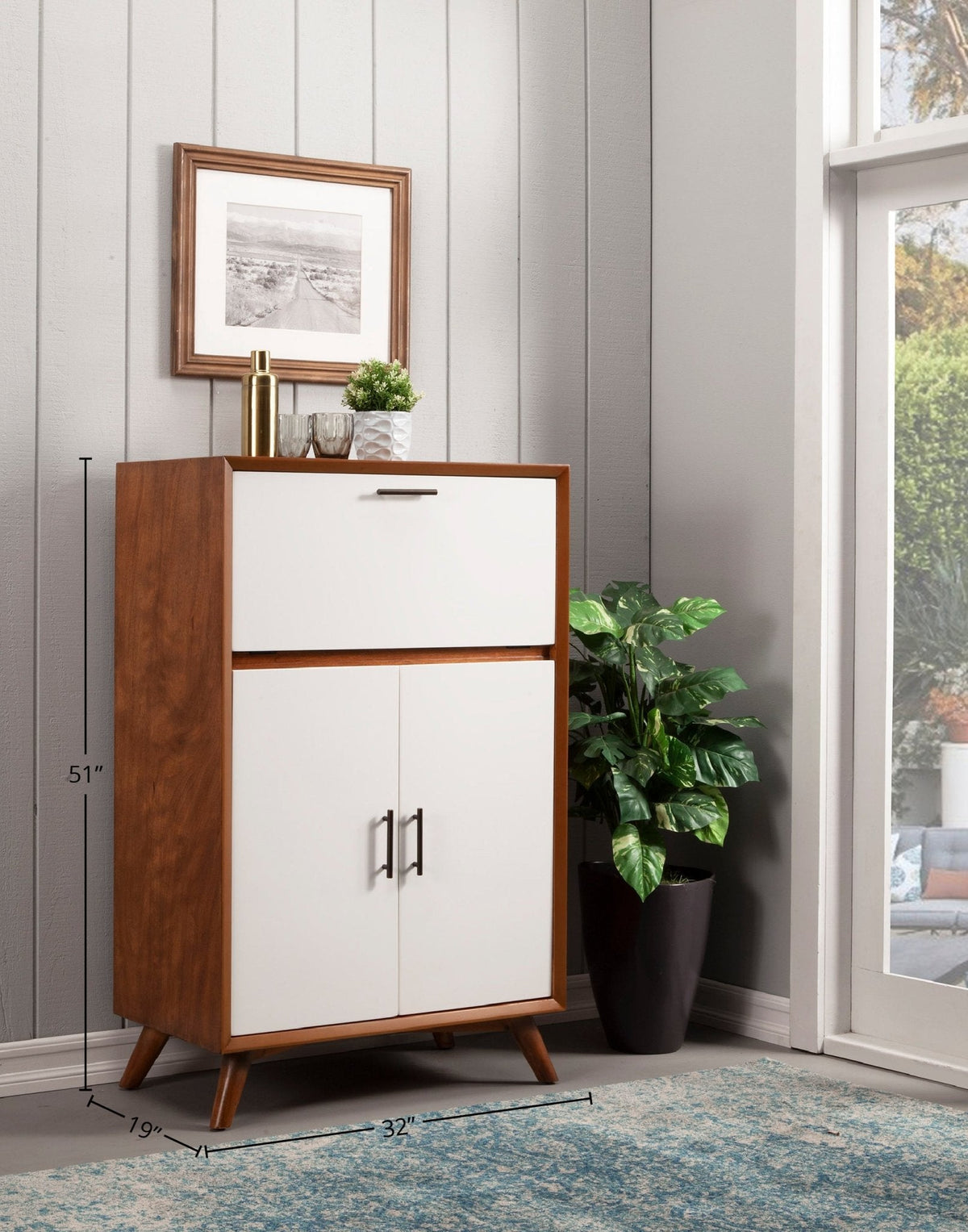 Flynn Large Bar Cabinet, Chestnut/White