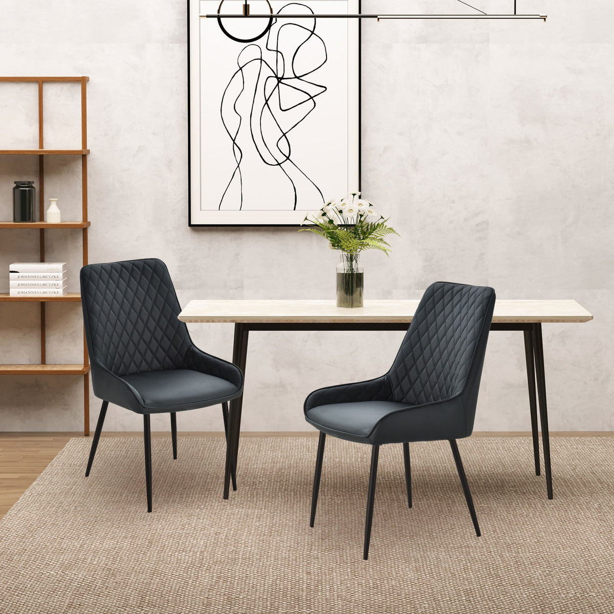 Blake Modern Dining Chairs with Diamond Tufting and Steel Legs Set of 2-Black
