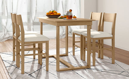 Farmhouse Counter Dining Set (5 pcs) – Brown & Beige