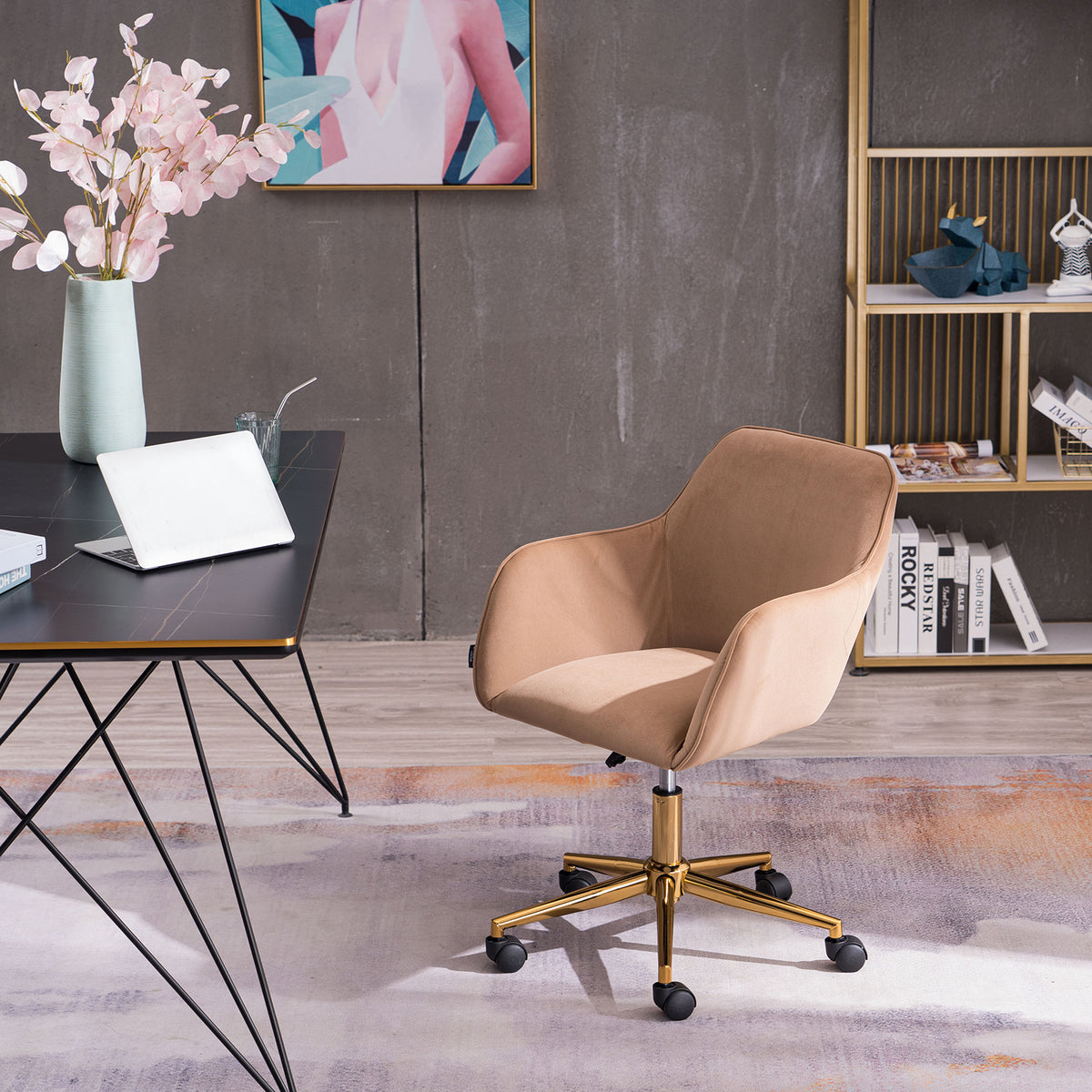 Velvet Executive Swivel Office Chair – Coffee Brown