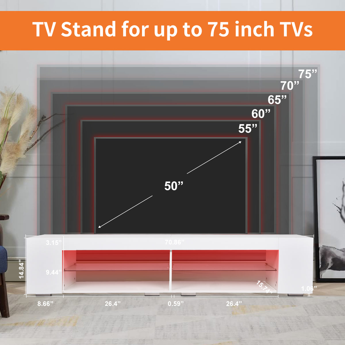 LED TV Stand High Gloss White