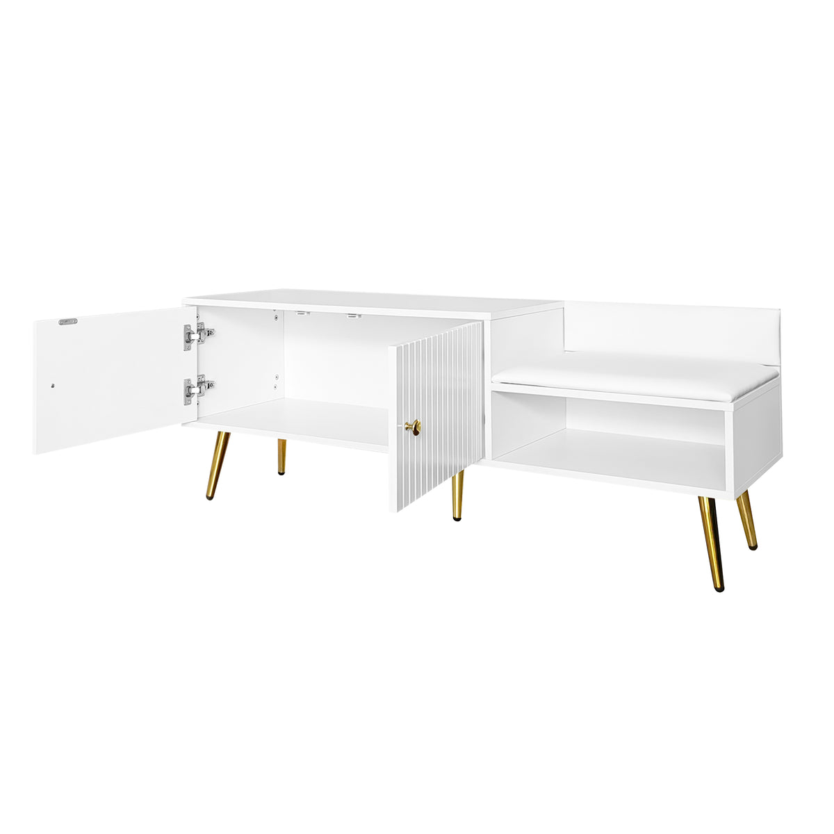 Modern White Shoe Storage Bench with Hidden Upholstered Seat