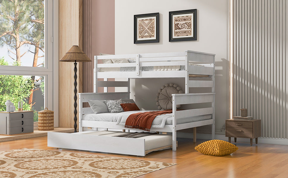Twin-Full Bunk Bed with Trundle – White