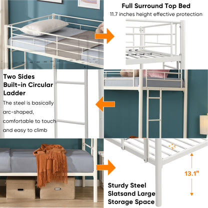 Twin Metal Bunk Bed with Safety Rail White