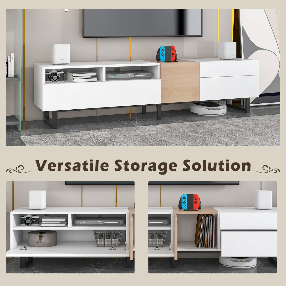 Modern Double Storage TV Stand – 80”