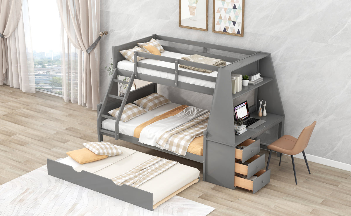 Full Bunk Bed with Desk Gray