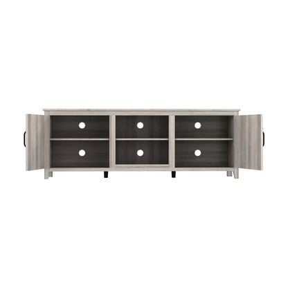 Grey Walnut TV Stand with Storage Cabinets and Media Shelf